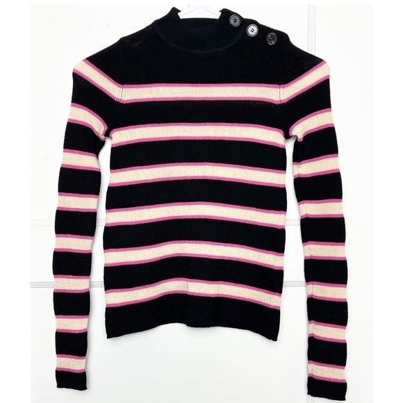 NEW ISABEL MARANT Knit Stripe Mockneck Shoulder Button Slim Pullover Sweater XS - Picture 4 of 11